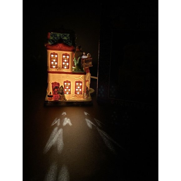 Halloween Harvest Spooky Lighted Porcelain House Haunted Theater - Picture 7 of 14